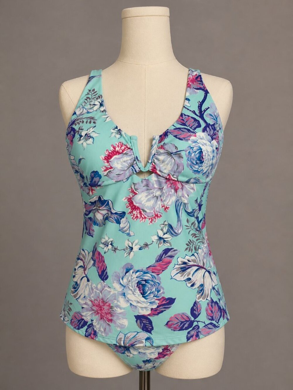 NEW Nanette Lepore Floral Underwire Tankini Top Aqua Multicolor Size 8